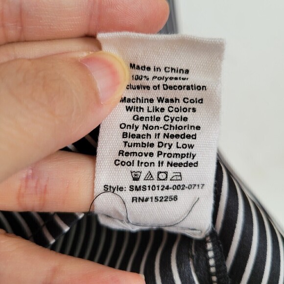 AVEC LES FILLES Black White Striped Cuffed Long Sleeve Shirt Blouse Size Small - Picture 12 of 13